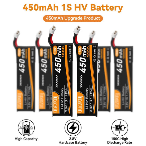 Six Pack 1S FPV Battery 3.8V 450mAh 150C BT2.0 Connector For Tiny Whoop And Brushless Whoop Drones High Performance LiPo Pack