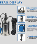 Detail display of 1HP 3000 GPH Stainless Steel Submersible Clean Water Transfer Pump Heavy Duty With Float Switch For Pools Ponds