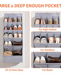 1 Pack Over The Door Shoe Organizer With 15 Large Pockets Hanging Shoe Rack For Closet Or Wall Space Saver Gray Oxford Fabric Holds 15 To 18 Pairs Of Shoes Easy Access And Tangle Free displaying various shoe types