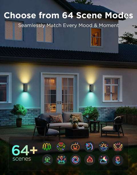 Totally Transform Your Patio With These Smart Outdoor Wall Lights Featuring Smooth Rgbicww Color Swaps And Sleek Top And Bottom Glow In A Tough 2 Pack Design Serving A Dang Good 1200 Lumen Kick For Any Front Porch Or Backyard Setup.