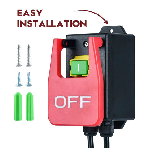110V Single Phase Kickout Switch With Massive Stop Sign Paddle For Router Tables And Table Saws Quick Emergency Shutoff showing installation details.