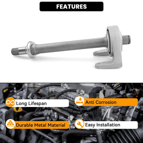Honda HRV CV Intermediate Shaft Replacement Axle Half Shaft Assembly For 1.8L Engines 2016 To 2021 Fits EX L EX LX Sport Touring Replaces 44500T7JH00 Direct OEM Style Fit Durable Ready To Install close-up, showing shaft features and engine illustration.