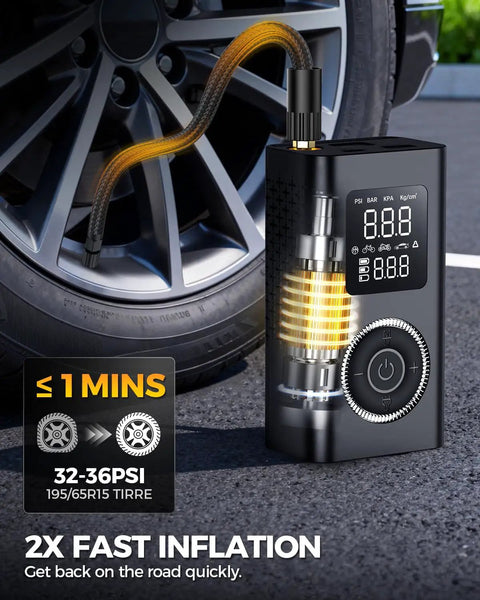 Wireless Portable Tire Inflator With Digital Pressure Gauge And Built In Led Light For Cars Bikes And Sport Gear Type C Rechargeable Smart Air Pump near car tire.