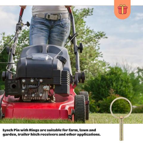Person using mower with Heavy Duty Lynch Pin Kit With Rings, 16 Galvanized Retaining Pins For Farm Tractors, Trailers