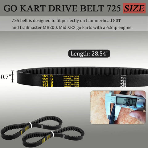 725 Go Kart Belt for 30 Series Torque Converter Replacement, fits Mudhead 208R, Hammerhead 80T, Trailmaster MB200, black V belt image