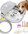Top Shelf Automatic Animal Water Bowl With Stainless Steel Body, Dual Float Valve And 71 Inch Hose For Farm No Sweat Setup, Self Fill Kit For Livestock And Pet Care with dog drinking.