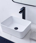 Rectangular Vessel Sink For Bathroom White Ceramic Above Counter Lavatory Basin 16 By 12 Inch with modern sleek look