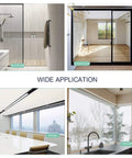 Clear Self Adhesive Window Film For Home And Office Anti Shatter Safety Glass Shield UV Blocking Heat Control Energy Saving 2 Mil Transparency 35.4 Inch By 33 Feet Roll No Mess Install For Building Glass applied in bathroom, sliding door, office, and kitchen