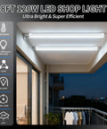 Ultra Bright 8 Ft LED Shop Light 120W Daylight 6000K To 6500K Boss Level Efficiency SMD 2835 Linkable Non Dimmable Fixture