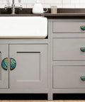 Gray cabinet with 2 Pack Dope Teal And Gold Textured Fluid Art Cabinet Pulls With Black Semicircle Drawer Handles in modern kitchen