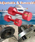 Flange Two-Hole Alignment Pins Set With Built-In Level in red 6061 aluminum, shown installed on mechanical parts for alignment.