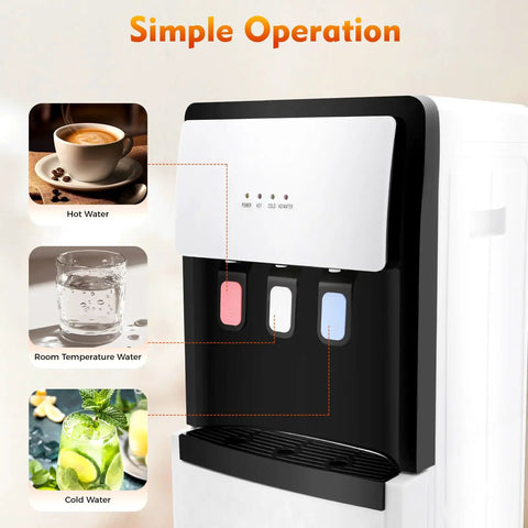 Bottom Loading Water Cooler Dispenser With Indicator Lights, 5 Gallon Bottle Ready, Hot And Cold Water, Three Temperature Settings