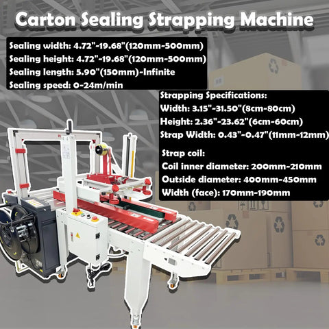 Auto Carton Sealing And Strapping Machine 2-In-1 Industrial Box Packaging Tapper With Polypropylene Strap Winder adjustable width specifications