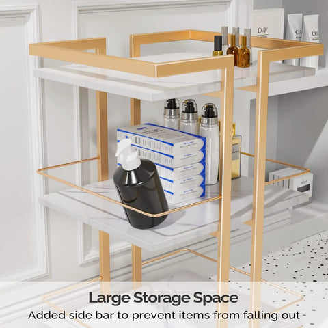 Wheeled Beauty Salon Cart On Gold Finish For Mobile Spa And Cosmetology Rolling Cart Organizer For Tattoo Manicure Facial Tools