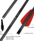 Close-up of Carbon Crossbow Bolts 15 Inch With 100 Grain Removable Tips showing shaft, red vanes, and arrow point details