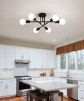 Black Modern Sputnik Chandelier Ceiling Light Fixture 6 Lights Industrial Metal Semi Flush Mount in a white kitchen