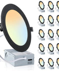 Six Inch Recessed Lighting Kit With Six Color Temperature Modes 2500K To 5000K Dimmable 1100 Lumens 12W Black Can Lights