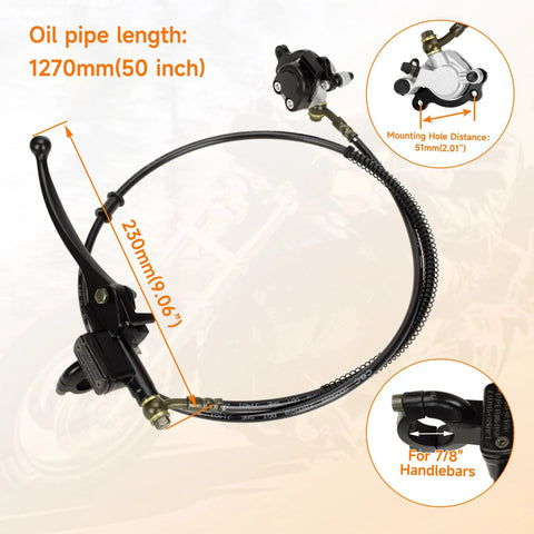 Left Hydraulic Disc Brake Master Cylinder Caliper Assembly for Baja Doodle Bug DB30 Blitz with 1270mm hose, black