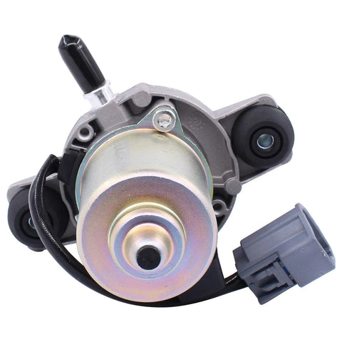 Front view of NewYall UP-28 electric power brake booster vacuum pump with metal pulley and gray electrical connector.