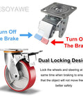 Heavy Duty Swivel Caster Set Of Four With Locking Brakes Silent Polyurethane Wheels showcasing dual locking design with brake mechanism.