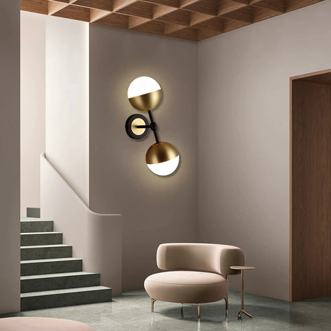 Dope Vintage Gold Globe Wall Sconce With Two Lights And Milk Glass Shades For Living Room Bedroom Hallway Kitchen Vanity