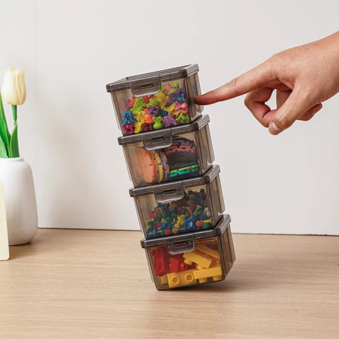 Stacked 10 Pack Small Plastic Storage Containers With Lids Black Square Mini Boxes For Beads Crafts Jewelry Findings