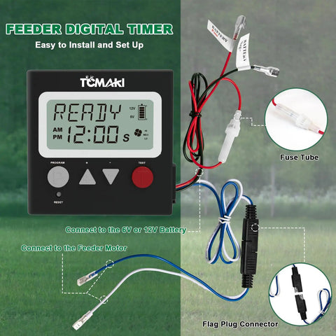 Digital Timer For Game Feeder And Deer Feeder Kit With Six Volt Or Twelve Volt Power, Eight Feeding Programs, front view.