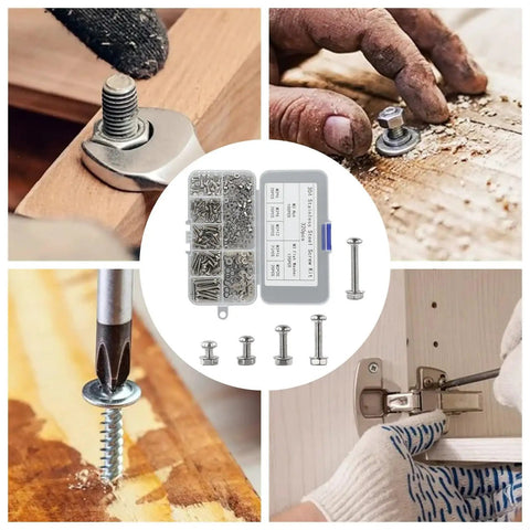 320 Piece 3mm Stainless Steel Hex Socket Screws Bolts Nuts Washers And Flat Round Head Fasteners With Gaskets, Your Go To Rust Resistant 304 Set For Home Auto Marine Repairs. 320-piece 304 stainless steel fastener kit in case for wood and cabinet repairs
