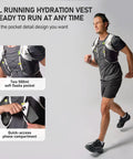Man running wearing 5L Hydration Running Vest With Dual 500ml Soft Flasks, Lightweight Nylon Pack, Adjustable Chest Straps, Breathing Mesh