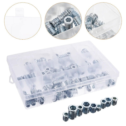 Threaded Inserts Kit For Wood Projects 100 Pieces Beefy Zinc Plated Iron Fasteners 15mm Length in clear storage box