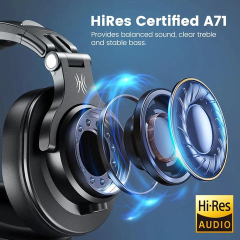 Exploded view of Hi-Res Studio Monitoring Headphones for Mixing and DJing, showcasing internal components and audio drivers.
