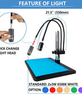 Dual Gooseneck Microscope Light Source 3W 6500K Spotlight Illuminator With Independent Left Right Brightness Control, Pro Grade Lab Industrial Biological Stereo Microscope Illumination For PCB Watch Repair And Electronic Work. 21.5in dual gooseneck light with quick-change head