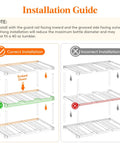 Installation guide for Clear Three-Tier Stackable Bottle Organizer For Wine And Drinkware with correct and incorrect setup.