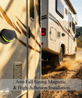 Stick On RV Level With Magnetic Adhesive For Campers And Trailers installed on side of moving RV, showing anti-fall design