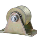 Heavy Duty Steel Groove Caster Wheel One Point Two Inch Rigid Mount Roller Bearing For Industrial Cart And Sliding Gate with sturdy base.