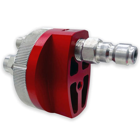 Five Position Rotary Pressure Washer J-Rod Nozzle Tip Holder With Quick Twist Tip Switching, side view, red aluminum