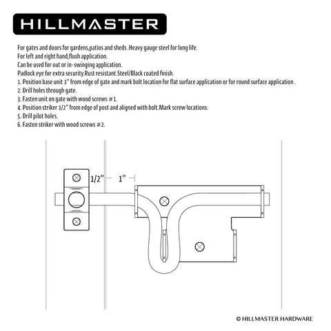 Installation guide for Heavy Duty Sliding Bolt Gate Latch With Padlock Hole For Wooden Fences And Barn Doors