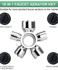 Heavy Duty 10 In 1 Faucet Aerator Tool for DIY Plumbing Pros, universal removal kit showing various size fittings, silver metal.