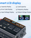 No Sweat 400 Watt 12V To 110V Power Inverter With 800W Peak Muscle, Dual AC Outlets, Three USB Plugs featuring smart LCD display.