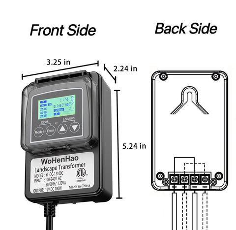 Get Your Outdoor Space Lit Up Right With This Killer 100W Low Voltage Lighting Transformer, front and back side dimensions.