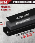 Apparent cross-section of a magnetic tool holder showing layers, labeled as glossy front, strong magnet, CR-V steel, measuring 15 inches.