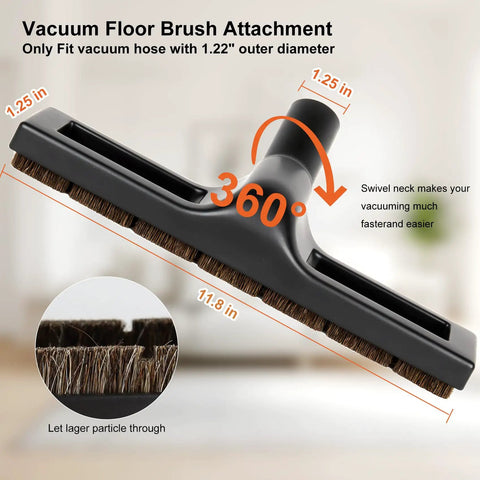 Vacuum floor brush attachment with 360-degree swivel neck from All Purpose Universal 14 Piece Vacuum Attachment Kit.