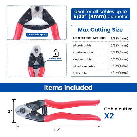 Heavy Duty Two Pack Cable Cutter Built Damn Tough To Slice Through Five Thirty Second Wire Rope And Steel Cables with safety lock and telescopic spring.