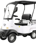 Electric Golf Cart 4 Wheel Mobility Scooter With Cargo Box Heavy Duty Farm Utility Vehicle For Seniors Adults 800W Brushless Motor 60V Battery 12 Mph No Sweat Cruising Easy Roll White front view with black seat and roof