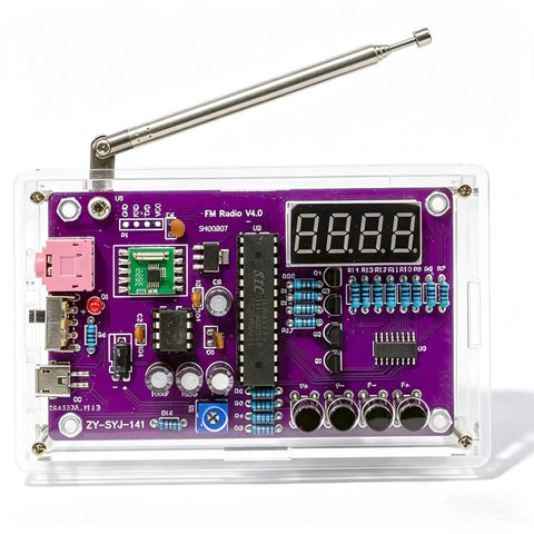 FM Radio Kit Soldering Practice Kit For DIY Electronics Lovers And Students, close-up of circuit board and components