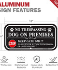 Badass Yard Setup 12 X 6 Inch No Trespassing Dog On Premises Sign 2 Pack Heavy Aluminum fence plaque with reflective design.
