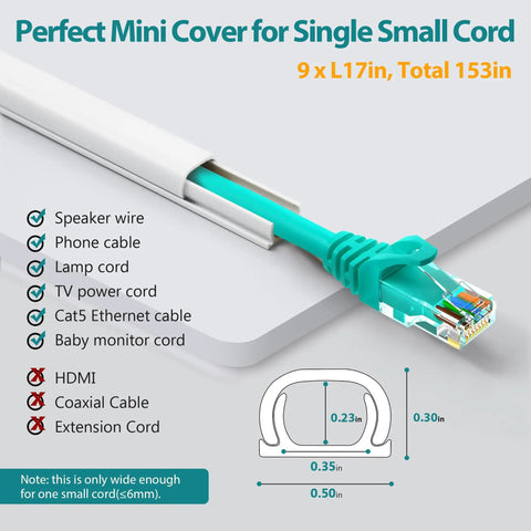 Paintable Mini Cord Cover For One Wire Self Adhesive Cable Concealer Channel Long 153 Inch White showing ethernet cord fit
