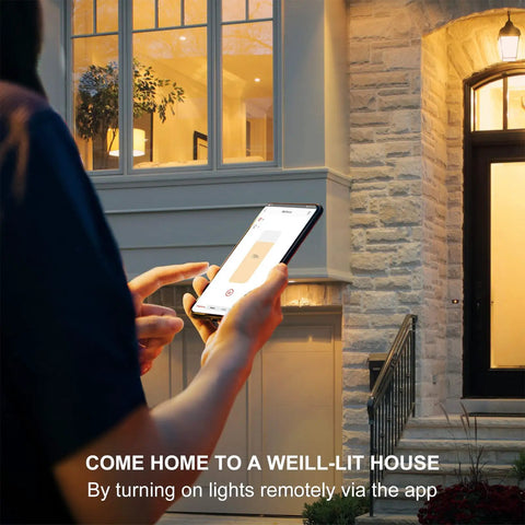Person using smartphone to control lighting at home entrance with Zigbee Smart Light Bulbs 4 Pack With Hub Required app