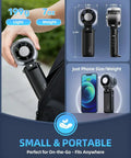 Dimensions and portability of Portable Handheld Turbo Fan On The Go With Ice Cooling And 45ml Mist Tank, USB Rechargeable.