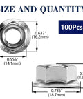 Three Eighths Inch Serrated Flange Hex Lock Nuts Hundred Pack In 304 Stainless Steel 18 8 With Full Thread And Bright Finish Hex Drive